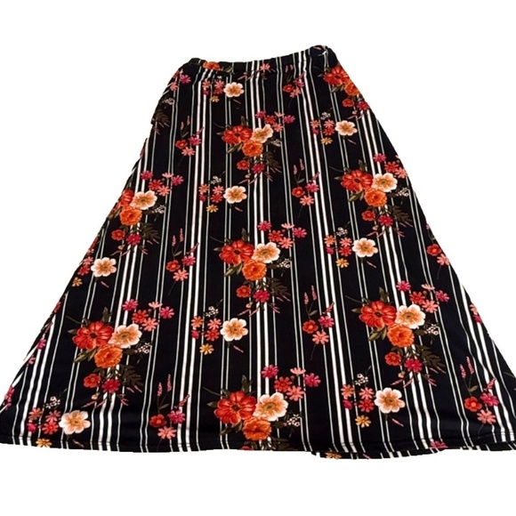 French Laundry Women's Boho Maxi Skirt; Black/Stripes/Floral; Elastic Waist; L - Picture 3 of 8